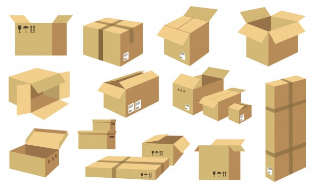 collection icônes boîtes carton
